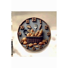 AA Shop Fırın Ekmek Cafe Renkli Baskı Desenli Sayılı Hediyelik Ahşap Sessiz Tablo Duvar Saati 608