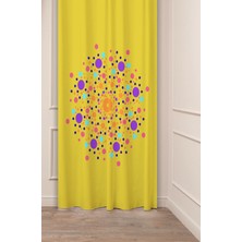 Greendecor Çiçekler Yaprak Çizgili Bohem Desenli Özel Tasarım Dijital Baskılı (Tek Kanat) Modern Şık Fon Perde
