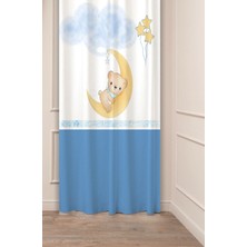 Greendecor Özel Tasarım Ayıcık Yıldız Ay Balon Desenli Dijital Baskılı (Tek Kanat) Çocuk Odası Modern Fon Perde