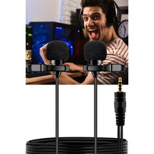 Gampus Çiftli Yaka Mikrofonu Kamera Pc Telefon Oyuncu Yayıncı Çift Başlı Mikrofon Her Köşeden Ses Alır