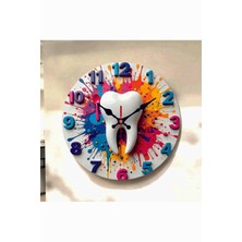 AA Shop Diş Hekimi Renkli Baskı Desenli Sayılı Hediyelik Ahşap Sessiz Tablo Duvar Saati 644