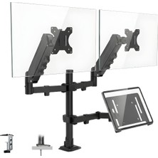 CoverZone 17–32 Inç Amortisörlü Çiftli Pivot Monitör Kolu ve Tablet KOLU[M03],GAZLI Yaylı,2–9 Kg,çift Montaj, Sıkıştırma ve VIDALAMA,360°,VESA
