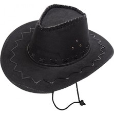 Pilelistore Bağcıklı Çocuk Boy Nubuk Süet Kovboy Şapkası Siyah Renk