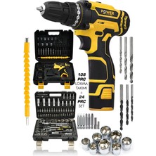 Power Black Korumalı Çelik ŞANZUMAN2AKÜLÜ Matkap 132 Pcs Crv Çeliği Profesyonel Parlak Lokma Takımı Hediyeli