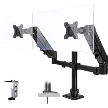 CoverZone 17–32 Inç Amortisörlü Çiftli Pivot Monitör Kolu [M02],GAZLI Yaylı,2–9 Kg,çift Montaj Seçeneği Sıkıştırma ve VIDALAMA,360°,VESA Uyumlu