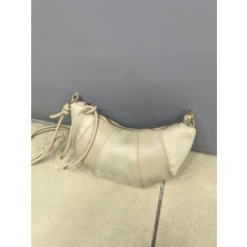 Croissant Deri ve Süet Detaylı Omuz ve Çapraz Çanta Moka