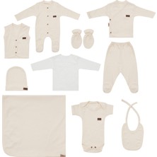 Maxhilda Bebe Erkek - Kız Bebek 10 Parça Hastane Çıkışı Zıbın Seti Natural Pastel Renk (Hediye Paketi Yapılır)