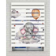 BRIGHTCOVER Gri Bulutlar ve Sevimli Fil Baskılı Zebra Perde - Gece Gündüz - Bebek Odası Perdesi | Kokusuz Mürekkeple Basılmış  Zebra Perdeler ile Sende Tarzını Yansıt! | 1 Dakikada Pratik Montaj