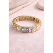 Göksunun İzi Kadın Seramik Kaplama Çok Renkli Kare Taş Detaylı Lastikli Bileklik