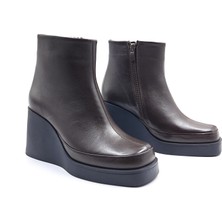 Cassido C011963 Hakiki Deri Dolgu Taban Kahverengi Kadın Bot