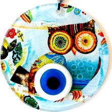 Homevia Bilgin Baykuş Nazar Boncuklu 12 Santimetre Füzyon Cam Duvar Süsü