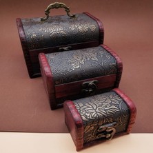 Homevia 3'lü Ahşap Deri sandık Kutusu