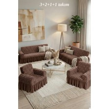 KUTLALE Jakarlı 3+2+1+1 Osmanlı Desen Koltuk, Kanepe, Çekyat Örtüsü, Etekli, Streç, Esnek, Lastikli, Koltuk Kılıfı 3211 Takımı