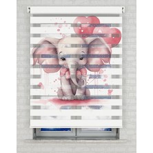 BRIGHTCOVER Pembe Kalpler ve Fil Baskılı Zebra Perde - Gece Gündüz - Bebek Odası Perdesi, Kız Çocuk Odası Perde | Kokusuz Mürekkeple Basılmış  Zebra Perdeler ile Sende Tarzını Yansıt! | 1 Dakikada Pratik Montaj