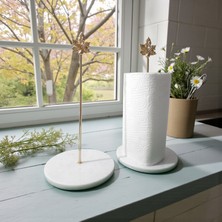 Ecay Mermer Ürünleri Beyaz Yuvarlak Mermer Altın Kuş Aksesuarlı Dekoratif Rulo Kağıt Havluluk