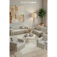 KUTLALE Jakarlı 3+2+1+1 Osmanlı Desen Koltuk, Kanepe, Çekyat Örtüsü, Etekli, Streç, Esnek, Lastikli, Koltuk Kılıfı 3211 Takımı