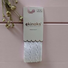 Ekinoks Örgü Desenli Dikişsiz Koton Kız Çocuk Külotlu Çorap - RYZEÇ010 - Beyaz - 5 - 6 Yaş Beyaz