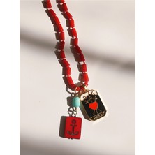 CAPO By Aytaç Yamaç Kırmızı Mercan Taşlı Denizci Oldschool Çapa Kolye Koruyucu Mercan Taşlı Denizci Demiri Erkek Kolye