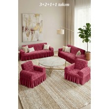 KUTLALE Jakarlı 3+2+1+1 Osmanlı Desen Koltuk, Kanepe, Çekyat Örtüsü, Etekli, Streç, Esnek, Lastikli, Koltuk Kılıfı 3211 Takımı