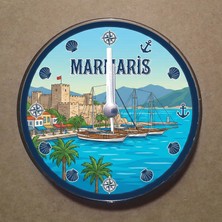 Bsb Marmaris Temalı Magnet Saat Buzdolabı Süsü Duvar Saati 10,5cm MS2035