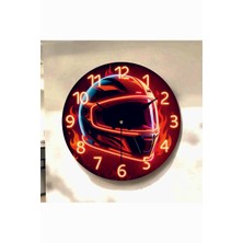 AA Shop Motor Kask Renkli Baskı Desenli Sayılı Hediyelik Ahşap Sessiz Tablo Duvar Saati 700