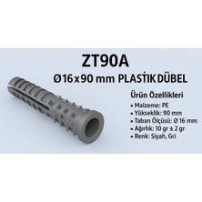 Zeplin Ø16 × 90 mm Plastik Dübel 20 Adet
