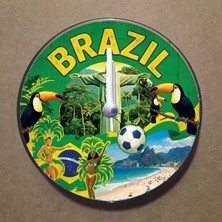 Bsb Brezilya Temalı Magnet Saat Buzdolabı Süsü Duvar Saati 10,5cm MS3002
