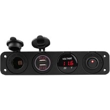 On-Off Kırmızı Nokta Anahtarlı 2X5V USB Çakmaklık ve Voltaj Göstergeli Marine Panel