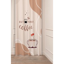 Greendecor Coffe Time Espresso Latte Kahve Zamanı Bohem Desenli Özel Tasarım Dijital Baskılı Şık Tarz Fon Perde