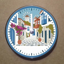 Bsb Alaçatı Temalı Magnet Saat Buzdolabı Süsü Duvar Saati 10,5cm MS2007