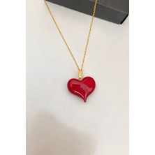 Pulinin Dükkanı El Yapımı Kırmızı Cam Kalp Kolye – Kararmayan Çelik Zincirli Şık Tasarım