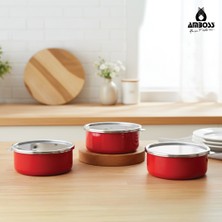 Amboss 6 Parça Crispella 14-16-18 cm Emaye Saklama Kabı Seti – Kırmızı