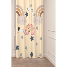 Greendecor Gökkuşağı Ay Yıldız Leylek Desenli Özel Tasarım Dijital Baskılı (Tek Kanat) Çocuk Odası Fon Perde