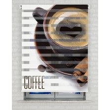 BRIGHTCOVER Coffee Kalp Fincan Baskılı Zebra Perde - Gece Gündüz Kullanıma Uygundur - Mutfak Perdesi | Kokusuz Mürekkeple Basılmış  Zebra Perdeler ile Sende Tarzını Yansıt! | 1 Dakikada Pratik Montaj