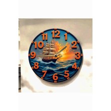 AA Shop Gemi Deniz Renkli Baskı Desenli Sayılı Hediyelik Ahşap Sessiz Tablo Duvar Saati 604