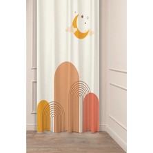 Greendecor Bohem Ay Vazo Geometrik Çizgili Özel Tasarım Soft Dijital Baskılı (Tek Kanat) Modern Şık Fon Perde