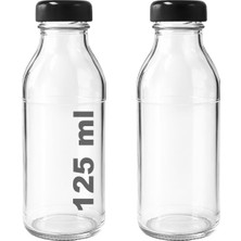 Afracam 125 ml Şeffaf Derin Siyah Metal Kapaklı Cam Şişe 125 cc Meşrubat Şişesi Deep 2 Adet