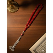 Şanslı Harikalar Usta Işçilikli Sıkma Gümüş Kaplama Kan Kırmızı Ateş Kehribar Tesbih