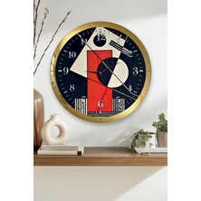 Zevahir Mobilya Dekorasyon Gold Çereçveli Simetrik Şekiller Temalı Yuvarlak Mdf Duvar Saati