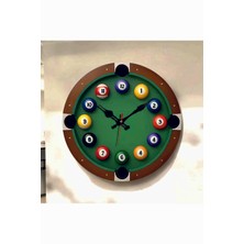 AA Shop Bilardo Oyun Salon Renkli Baskı Desenli Sayılı Hediyelik Ahşap Sessiz Tablo Duvar Saati 617