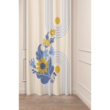 Greendecor Minimalist Soft Sade Pastel Yaprak Bohem Özel Tasarım Dijital Baskılı (Tek Kanat) Bej Krem Fon Perde