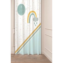 Greendecor Özel Tasarım Gökkuşağı Yıldız Bulut Desenli Dijital Baskılı (Tek Kanat) Çocuk Odası Bohem Fon Perde
