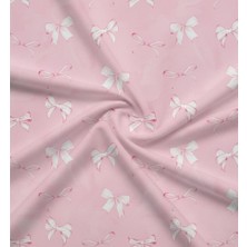 Podyum Baskı Kurdelalı Pembe Desenli Dijital Baskılı Döşemelik Koltuk Kumaşı, Kırlent, Minder Kaplama Kumaşı 140X100 cm