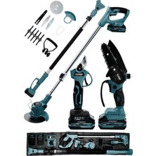 Power Black Profesyonel 3'lü Set 21V Teleskopik Bağ Makası & Çim Biçme Makinesi & Budama Testeresi