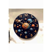 AA Shop Gezegen Uzay Renkli Baskı Desenli Sayılı Hediyelik Ahşap Sessiz Tablo Duvar Saati 691