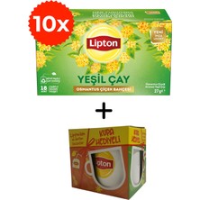 Lipton Osmantus Çiçek Bahçesi Aromalı Yeşil Çay 18LI x 10 Adet + Hediye Lipton Kupa