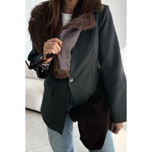 Antrasit Kürk Yaka Blazer Ceket