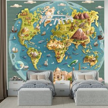 Dünya Haritası Illüstratif Bakış Poster Duvar Kağıdı