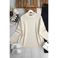 Zerogaprise Kadın Bisiklet Yaka Oversize Şardonlu Triko Kazak