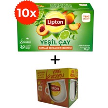 Lipton Şeftali ve Bergamot Aromalı Yeşil Çay 20LI x 10 Adet + Hediye Lipton Kupa